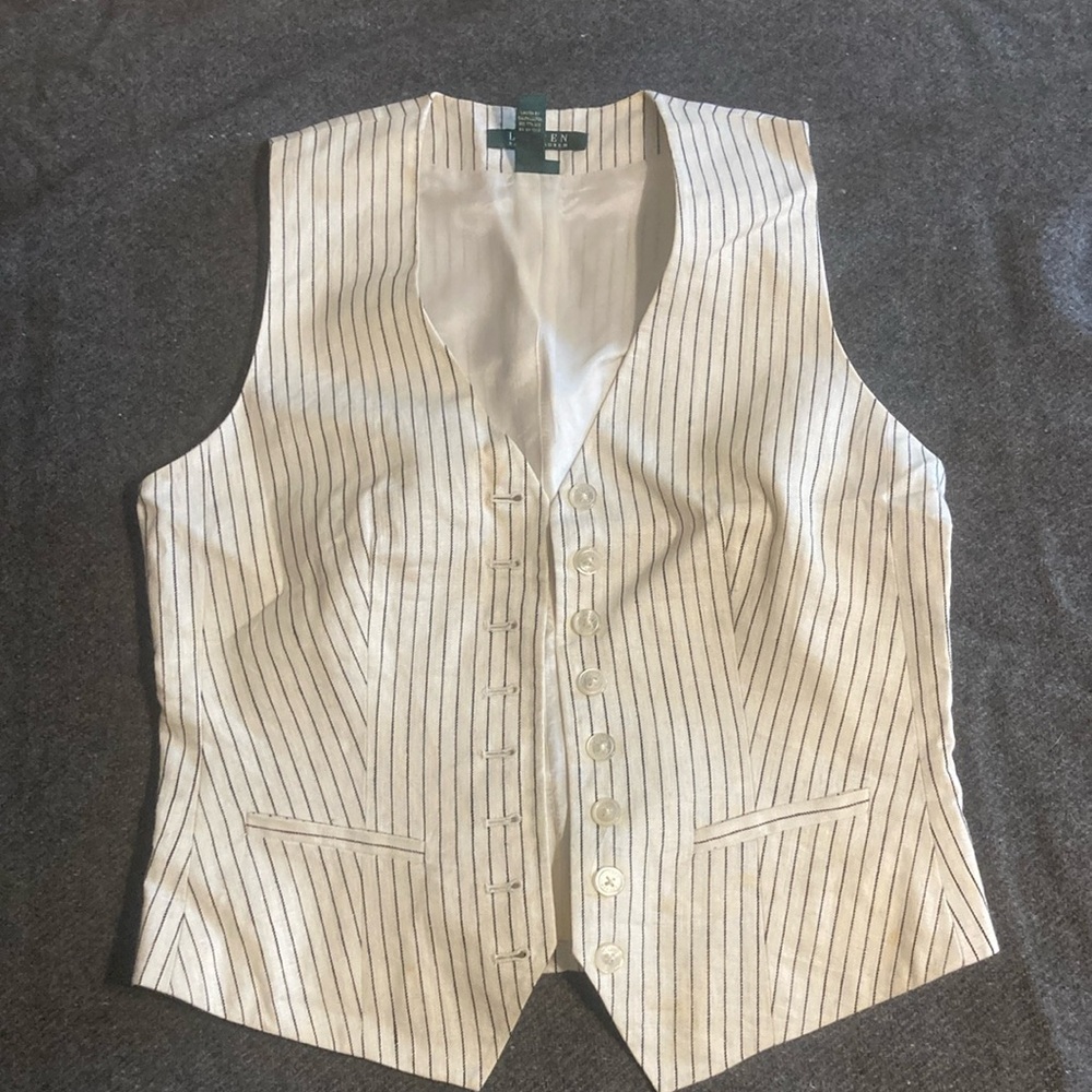 Lauren by Ralph Lauren Linen Striped Vest